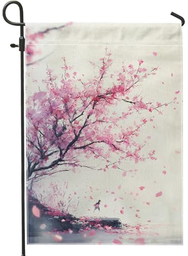 Bandera de jardín de flores de cerezo de primavera, pancarta de decoración al aire libre, bandera de arpillera de doble cara para decoración del hogar y césped, 12 x 18 pulgadas