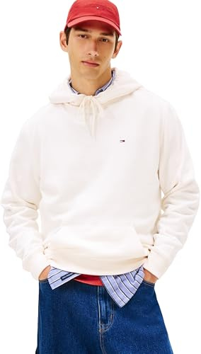 Tommy Jeans Uomo Felpa Regular Fit Flag Fleece con Cappuccio, Avorio (Ancient White), XL