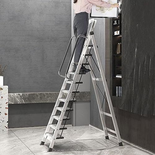 Scala telescopica pieghevole portatile in lega di alluminio, sgabello antiscivolo a 9 gradini con piedini antiscivolo, ideale per giardinaggio, progetti fai da te, design compatto e leggero