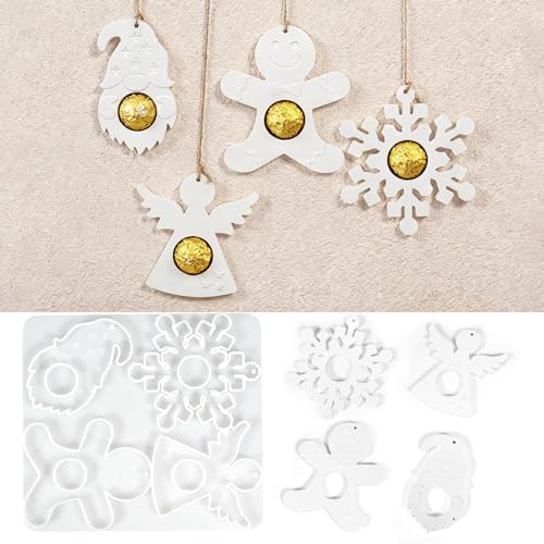 4 Stück Silikonformen Gießformen Weihnachten, Silikonform Weihnachten für Schokoladenkugel-Anhänger, Silikon Gießform Weihnachten Anhänger Elch Wichtel Schneemann
