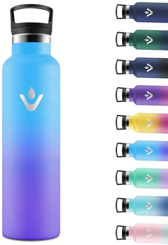 Motswedi Gourde Isotherme 1l, avec Paille, Bouteille Isotherme, Poignée de Transport, Thermos 1l, Anti-Fuite, Gourde Inox, Réutilisable, Thermos pour Sport, Voyage, Camping, Bleu Ciel & Violet