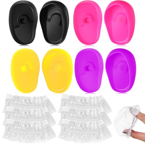 PHENOFICE 4 Paar Silikon Haarfärbemittel Ohrenschützer mit Weichen Flexiblen Kanten für Dusche und Gesichtsbehandlungen und Transparent zum Schutz Beim Haarefärben