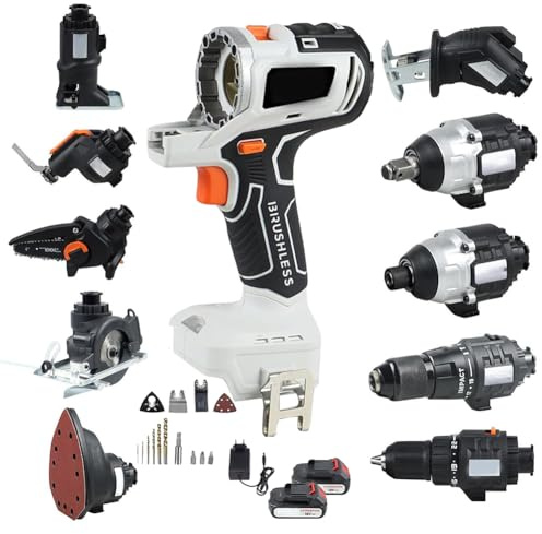 Cordless Power Tool Combo Kit 10 in 1, Recip Saw, Jig Saw, Circular Saw, Chainsaw, Oscillating Tool, Screwdriver, Wrench, Impact Drill, Sander, 2 x 4.0Ah Batteries & Tool Box