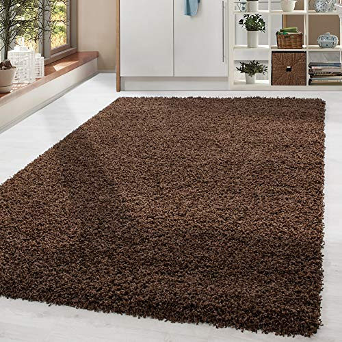HomebyHome Shaggy Hochflor Teppich, 160x230 cm, Braun, weich, flauschig, modern, einfarbig, Perfekt für Wohnzimmer, für Wohnzimmer Schlafzimmer Flur