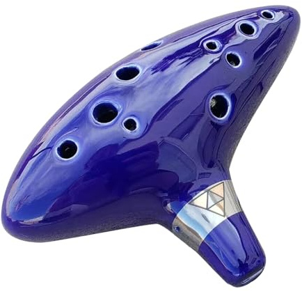 Legend of Zelda Ocarina of Time 12 Hole Alto Triforce Link Ocarina Zelda Cosplay Ceramic Exclusive Replica by AWEF (Dark Blue)