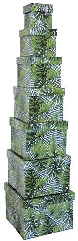 41528 Geschenkkarton Palmenblatt grün - 7 TLG., Würfel
