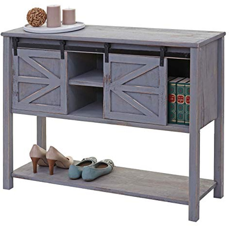 Mendler Kommode HWC-D57 Shabby-Look Vintage 81x102x34cm - dunkelgrau | Schiebetürenschrank, Sideboard, Schrank