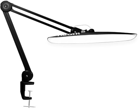 Neatfi XL Nagelbordslampa med Klämfäste, 2200 Lumen, 50cm Brett Lamphuvud, 4 Dimmernivåer, 6500K, LED Arbetslampa för Manikyrbord, Hantverk, Arbetsbänk, Kontor (Icke-CCT med Klämma, Svart)