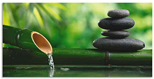 ARTland Wanddeko Wandbild Alu Verbundplatte für Innen & Outdoor Bild 60x30 cm Wellness Zen Stein Fotografie Grün Bambusbrunnen und Zen-Stein S5YF