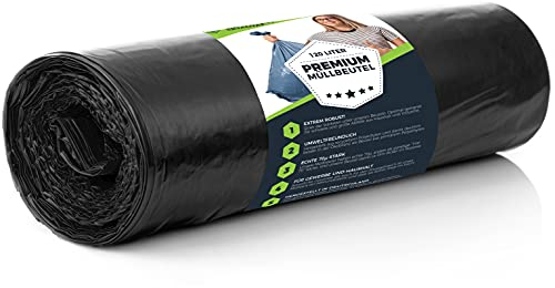 Sacs à ordures extra-solides 120 litres - 70 μ 10 pièces - TYPE 100 - STRONG & Tear-proof - 1 sac en rouleau, sacs à ordures robustes LDPE taille 70 x 110 cm pour commercial, jardin, sac noir