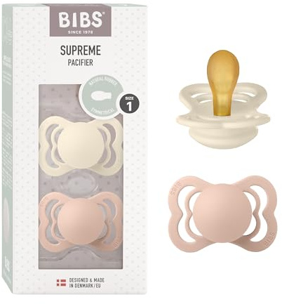BIBS Supreme Napp 2-pack, BPA-fri, Symmetrisk sugdel. Naturgummilatex, Storlek 1 (0-6 månader), Ivory/Blush