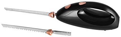 Kalorik TKG EM 1001 BK CP Elektrisches Messer, inkl. 2 Edelstahlklingen, Selbstschärfung, Sicherheitsschalter, 95 Watt, Schwarz/Kupfer