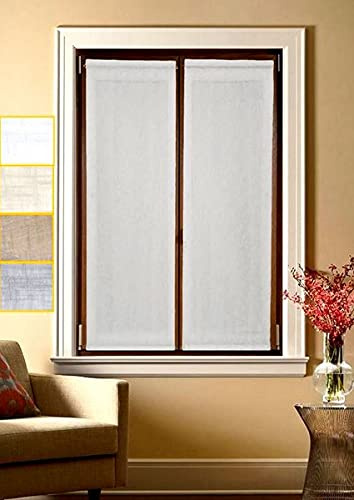 Coppia Tendine a pannello tende a vetro per finestra e porta su misura – larghezza 35-45-50-55-60-65-70-80-90 bianco-lino-corda-grigio effetto lino art.marica (bianco 50x135 cm)