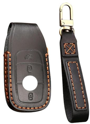HIBEYO Étui de protection intelligent pour clé de voiture - En cuir - Convient pour Mercedes Benz E S A Classe CLA GLA GLE GLC GLK AMG
