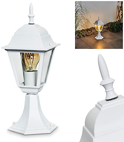 HOFSTEIN Außenwegeleuchte Naofe, Sockelleuchte aus Metall/Glas in Weiß/Klar, Wegeleuchte im Landhaus/Antik/Retro/Vintage-Design für Garten, Außenbereich, Hof, Terrasse, 40 cm, E27, IP44