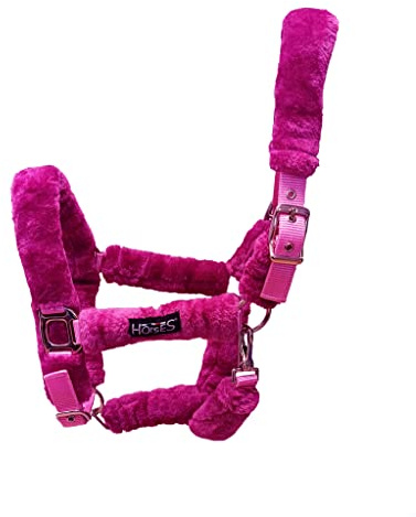Horses, Cavezza In Nylon Soft Fluffi, con Rivestimento in Pelo Sintetico, per Cavalli Sensibili, Adatta ai Viaggi in Trailer (Pony, Fucsia)