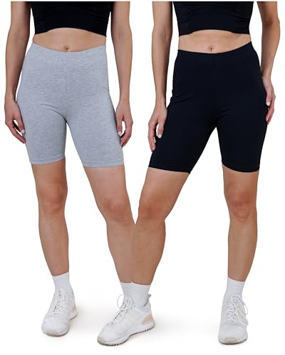 SES Pantaloni corti da ciclismo da donna, confezione da 2 pezzi, in cotone/comodi, da ciclismo, da donna, in cotone, con vestibilità perfetta/adatti come pantaloni da ciclismo da donna corti per abito