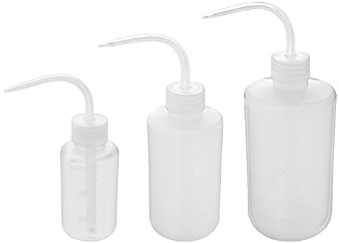Happybase Waschflaschen, 150 ml, 250 ml, 500 ml, Sicherheits-Labor-Waschflaschen, Kunststoff-Quetschflasche, Tattoo-Flasche mit schmaler Öffnung und Skalenetiketten, 3 Stück