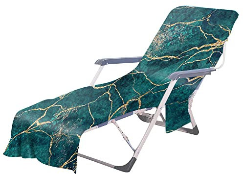 FANSU 3D Marmorierung Schonbezug für Gartenliege Frottee Liegenauflage Garten Sonnenliege Handtuch mit 2 Taschen Stuhl Strandtuch für Strände, Gartenhotels (Grün,75x210cm)
