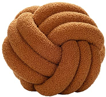 JYCRA Cojín redondo de lana de cordero con forma de bola de nudo para decoración de dormitorio, color marrón