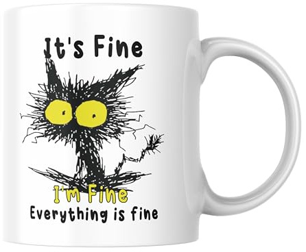 Wanky Candles Frazzled Cat Everything is fine Stressed Work Mug | Birthday Gift, Work Mug, Christmas Gift, Tea Coffee