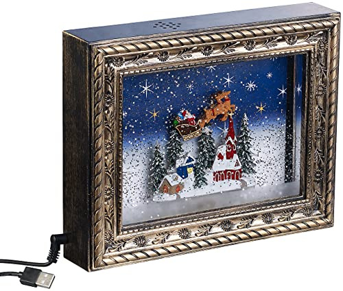 infactory Leuchtkasten: Weihnachts-Bilderrahmen Weihnachtsdorf mit LEDs, Schneewirbel, Musik (Dekorationen für Weihnachten, Advents und Weihnachtsdeko, Baum)