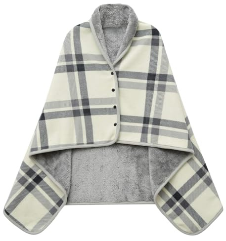 JFAN Poncho Donna Invernale Coperta in Pile Indossabile con Bottoni a Pressione Mantella Caldo Poncho Pile Donna Casa Bianco