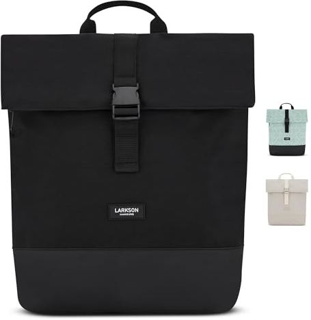 LARKSON Rucksack Damen & Herren Schwarz - Tammo - Rolltop Daypack für Arbeit Uni Fahrrad - Backpack mit 16 Zoll Laptop Fach - Rückenpolsterung & Wasserabweisend