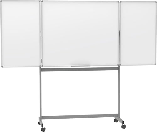 MAUL Whiteboard mobil silber MAULstandard klappbar magnethaftend fahrbar | viel Platz für Ideen, flexibel im Raum nutzbar, schnelles Brainstorming, Zubehör griffbereit