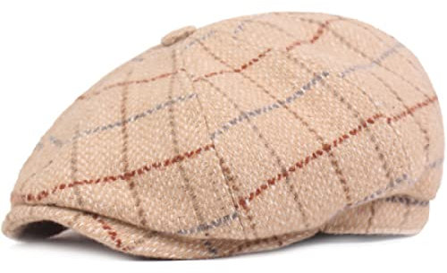 tcax Schiebermütze Herren Baskenmütze Herbst Winter Hut Vintage Plaid Achteckig Ballonmütze Künstler Maler Hut Männer Frauen Flache Mütze Baskenmützen Männer Frauen,Beige,55-60Cm