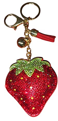 Popfizzy Bling Schlüsselanhänger für Frauen und Mädchen, Strass Geldbörse Charms für Handtaschen, niedliche Taschenanhänger, Dankeschön Geschenk für Frauen, Erdbeere (Gold), Einheitsgröße