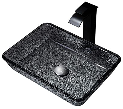 Badezimmer-Waschbecken, gehärtetes Glas-Waschbecken mit Messing-Wasserhahn und Abfluss-Kombination, künstlerisches Waschbecken, Waschtisch-Aufsatz-Installation, B (C)