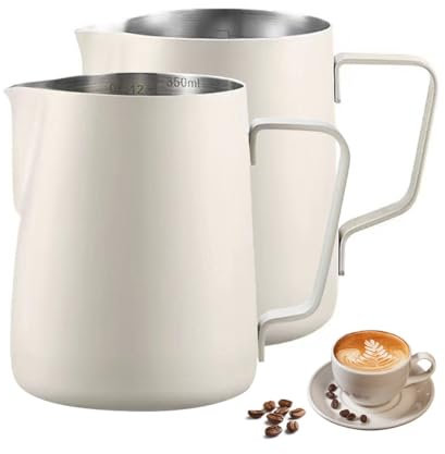 YCKEGEW 2 Pièces Pot À Lait Mousseur À Lait pour Espresso 350ml 600ml Tasse À Lait, Pichet en Acier Inoxydable Latte Art pour Créer De Beaux Motifs, Barista Tools Coffee Pitcher (Color : Bianco)