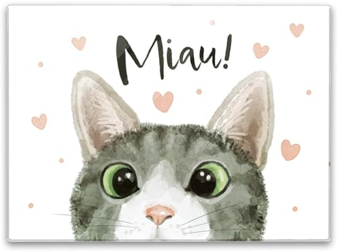 Miau Katze Schneidebrett in 39x28cm Illustration Schneidebrett in 39x28cm Kulleraugen Zeichnung Küchenbrett Haustier Katzenmensch Geburtstag Küche Frauen Miau