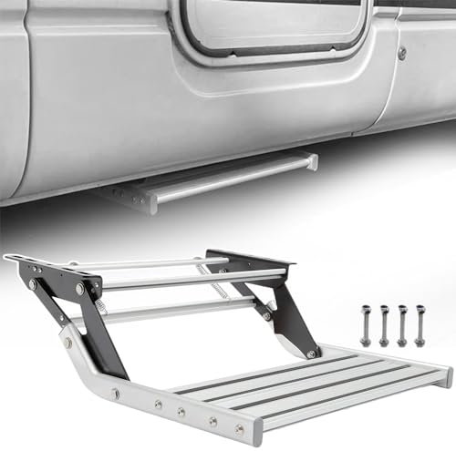 aallwwsso Klappbare Aluminium-Treppe mit Led-Licht, manuelle Einzel-/Doppel-Treppe für Wohnwagen - rutschfest, Teleskop-Pedal,A
