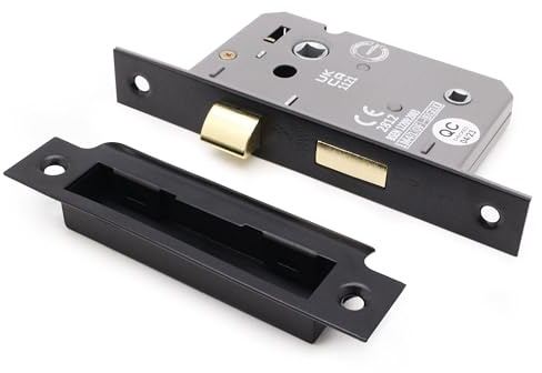 EAI Matt Black Bathroom Lock, 74mm Case x 57mm Backset | Suitable for Left and Right Closing Doors, Adjustable Keep Reduces Rattle, Dust Box and Fixings Included