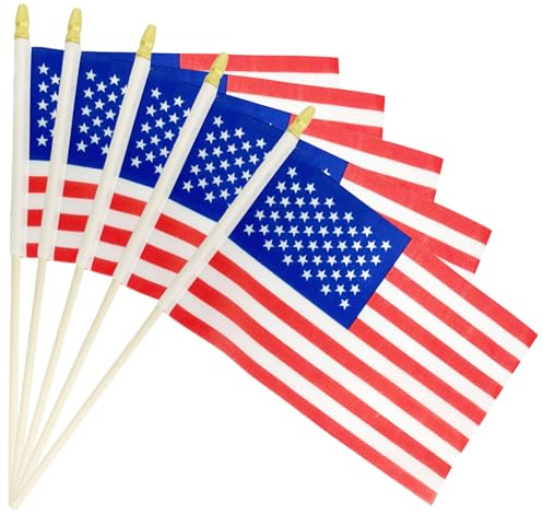 Amerikanische Handflaggen, 12,7 x 20,3 cm, kleine USA-Flaggen auf Holzstäben mit Speerspitze, Mini-US-Flagge für Paraden, Wahlen, 4. Juli, patriotische Veranstaltungen und Gedenktags-Dekorationen, 20