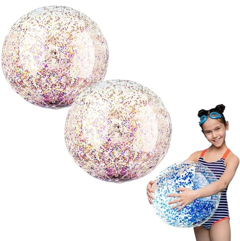 2pcs 16 Glitter Beach Balls,Inflatable Coloured Confetti Beach Ball for Kids Adult Swimming Pool Toys Pool Balls,Blow Up Ball Water Recreation Balls Beachball for Pool Party Games Summer Beach Toy