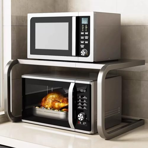 Griglia per Forno a microonde espandibile a 2 Livelli,Organizer per bancone da Cucina con ripiano per tostapane Regolabile in Acciaio al Carbonio,Rack per Stampante Desktop per Ufficio Domestico