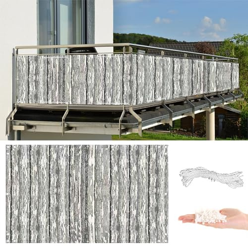Sichtschutz Balkon 75x600cm, Wetterfest UV-Schutz 100% Schutz der Privatsphäre, – Leichte Montage & Stabiler - Balkonbespannung Zaunblende für Garten Balkon Terrasse, Bodenmuster a8