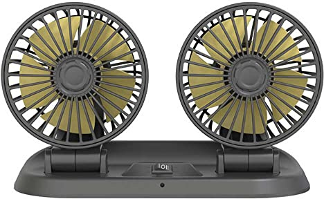 Riloer MASO Ventola di Raffreddamento per Auto a Doppia Testa, Rotazione Verticale a 360°, Orizzontale a 180°, con Porta accendisigari 12 V