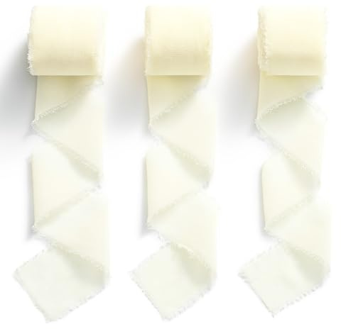 Chiffonband Schleifenband Hochzeit Geschenkband Breit 3,8 cm x 23 m (Elfenbein, 3,8 cm x 6,4 m)