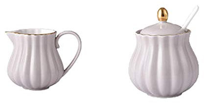 QXSJEDYCH Krug, Sauciere, Porzellan-Saucenkännchen und Zuckerset mit Deckel, geriffelte Kürbisform, Kaffee-Servierset, Milchkännchen, 220 cc/7,4 Unzen, geeignet for Kaffee und Tee, Sauciere(Gris)