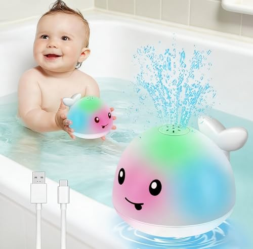 Gigilli Badewannenspielzeug, Leuchten Wal Badespielzeug Baby ab 1 2 3 Jahr | Wasserspielzeug Baby Kinder Pool, Baby Geschenk Spielzeug ab 1 2 3 Jahre Junge & Mädchen, Weiß