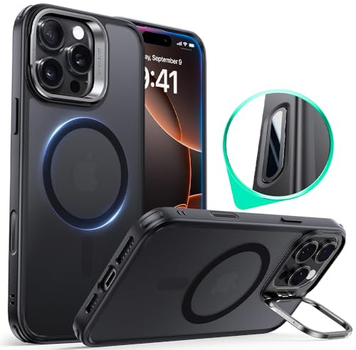 ESR für iPhone 16 Pro Max Hülle Kompatibel mit MagSafe [Robust Ständer] Zertifizierte Militärschutz Handyhülle iPhone 16 Pro Max Versteck Ständer Case, Stoßfest Kratzfest Schutzhülle, Schwarz