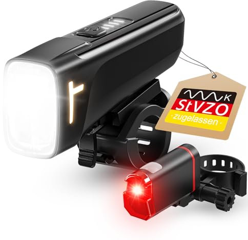 POSUGEAR LED Fahrrad Licht| StVZO zertifiziertes Fahrradbeleuchtung| Fahrradlicht USB Aufladbar 15LUX/60LUX| IPX5 wasserdichtes Ultra Light Fahrradlampe| mit Batterieleistungsanzeigefunktion