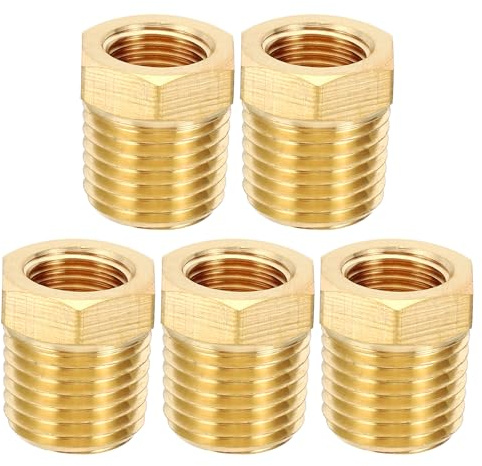 PATIKIL Brass Hex Bushing, 5Pcs 1/8 NPT Female x 1/4 NPT Male Thread Brass Pipe Fittings Reducer Tubing Adapter Connector Hose Reducing for Water, Air, Oil, Gas Line