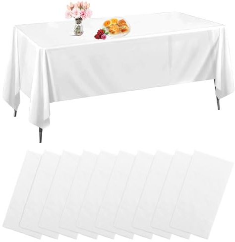 JMIATRY 10 Stück Tischdecke Weiß, 137x274cm Biertisch Tischdecke, Plastik Tischdecken für Picknick, BBQ, Party, Geburtstag, Hochzeit, Bankett
