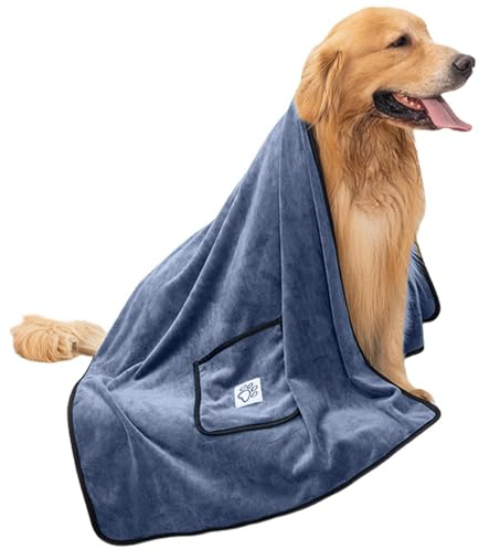 Hundhandduk, absorberande hundhandduk | ultramjuk hundbadhandduk med handfickor - badhanddukar för husdjursskötsel, duschtillbehör för rengöring, medelstora och stora hundar och katter
