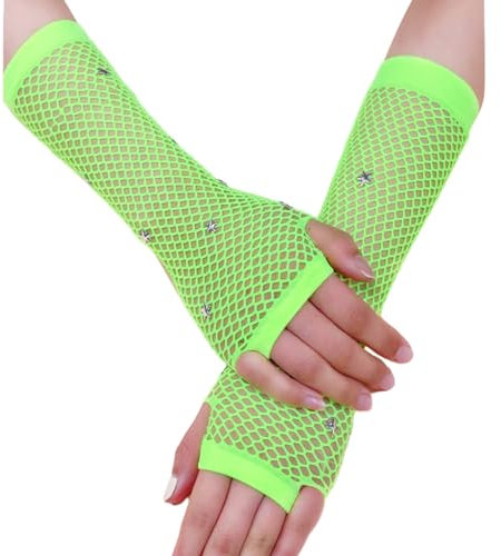 JSGHGDF Fischnetz-Handschuhe, Nachtclub, Tanzhandschuhe, Partyzubehör, Halbfinger-Netzhandschuhe, hohle Handgelenk-Handschuhe, grün, M